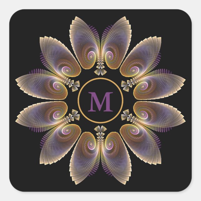 Sticker Carré Ailes d'ange abstraites Mandala Fractale Monogramm (Devant)