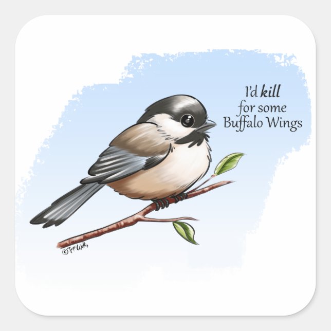 Sticker Carré AILES DE BUFFLE CHICKADEE par Jeff Willis Art (Devant)