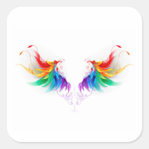Sticker Carré Ailes fluffy arc-en-ciel