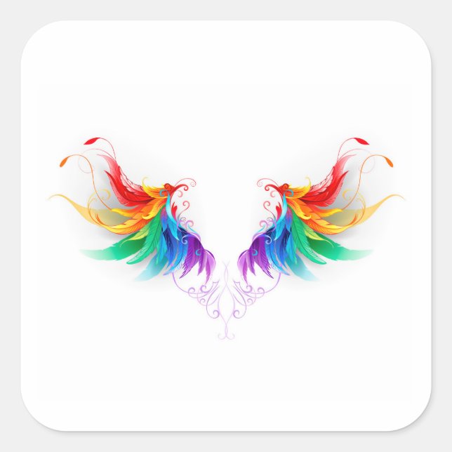 Sticker Carré Ailes fluffy arc-en-ciel (Devant)