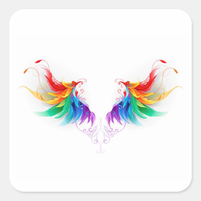 Sticker Carré Ailes fluffy arc-en-ciel (Devant)