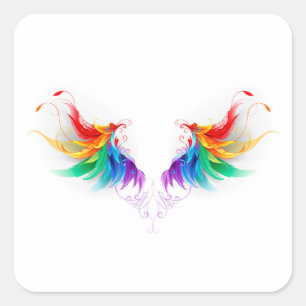 Sticker Carré Ailes fluffy arc-en-ciel