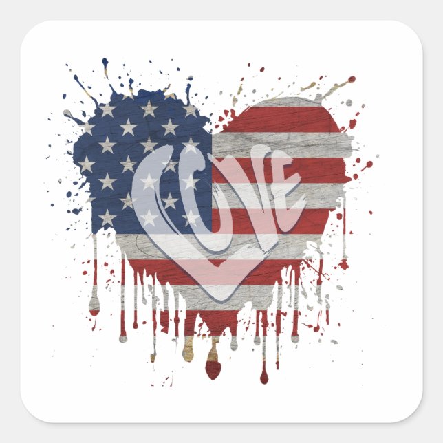 Sticker Carré Aime le drapeau américain (Devant)