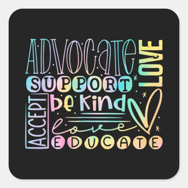 Sticker Carré Aimer Aidez Support Acceptez Être Autisme Aime (Devant)