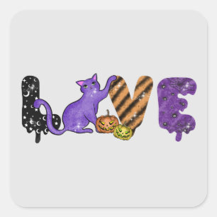 Sticker Carré Aimer avec un chat mignon pour Halloween