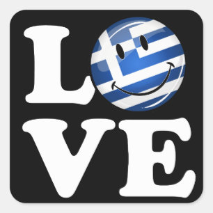 Sticker Carré Aimer la Grèce   Drapeau souriant