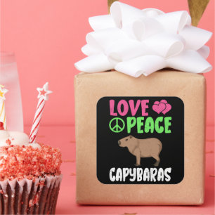 Sticker Carré Aimer la paix Capybaras mignons animaux Capybara L