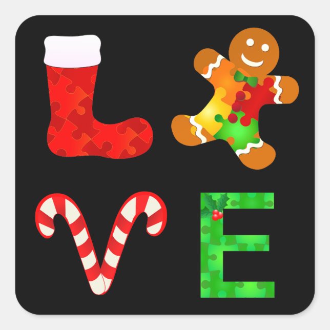 Sticker Carré Aimer l'autisme Noël (Devant)