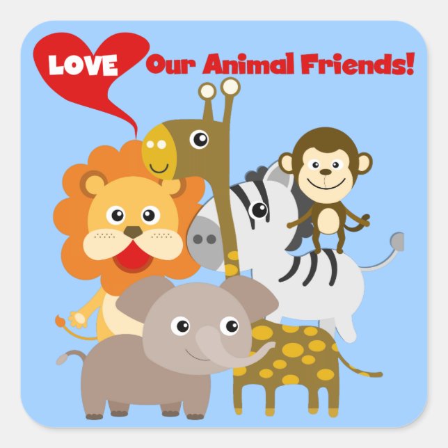 Sticker Carré Aimez nos amis animaux (Devant)