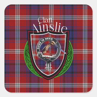 Sticker Carré Ainslie Scottish Clan Tartan et Crest