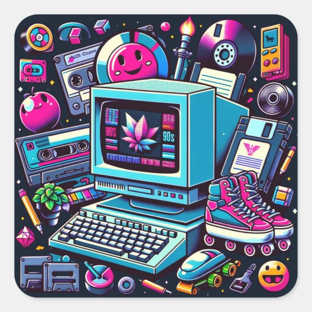 Sticker Carré Aire de jeu Retro Tech : une nostalgique Odyssée d (Devant)