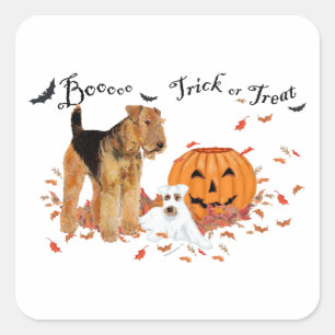 Sticker Carré Airedale Terrier Halloween