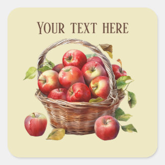 Sticker Carré Ajouter du texte aux vendeurs de pommes mignons