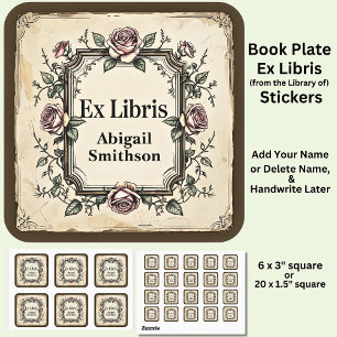 Sticker Carré Ajouter le nom Ex Libris Livre Vintage