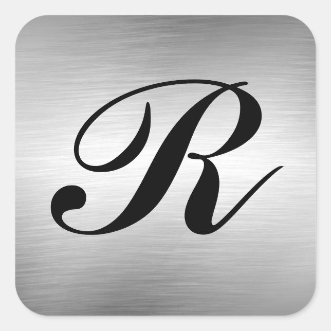 Sticker Carré Ajouter Monogramme Custom Silver Metal Look Sticke (Devant)