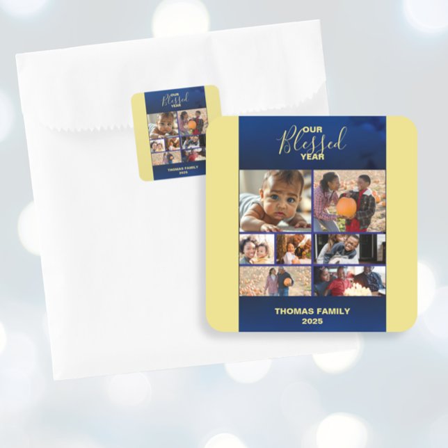 Sticker Carré Ajouter Photos Blessé Année Photo (Add Photos Blessed Year Photo Square Sticker)