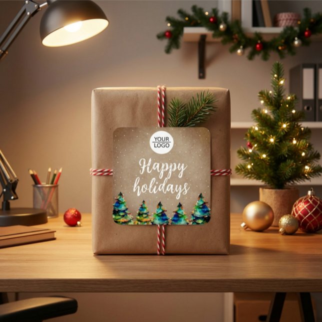 Sticker Carré Ajouter un logo Custom Text Christmas Tree Company (Créateur téléchargé)