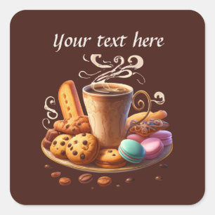 Sticker Carré Ajouter votre café texte