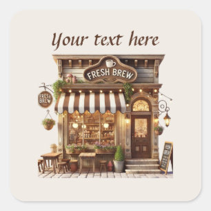 Sticker Carré Ajouter votre café texte