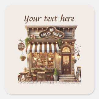 Sticker Carré Ajouter votre café texte