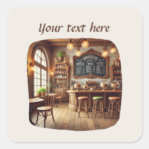 Sticker Carré Ajouter votre café texte