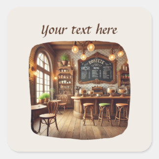 Sticker Carré Ajouter votre café texte