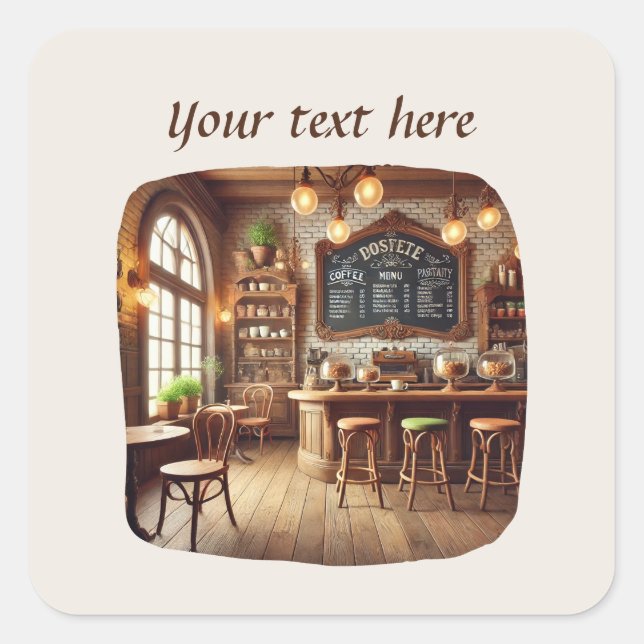 Sticker Carré Ajouter votre café texte (Devant)