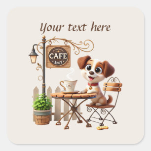 Sticker Carré Ajouter votre café texte