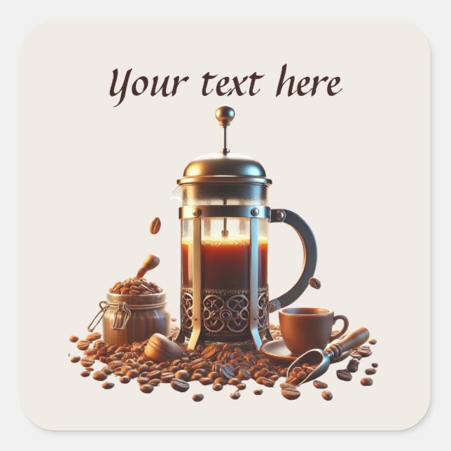 Sticker Carré Ajouter votre café texte (Devant)
