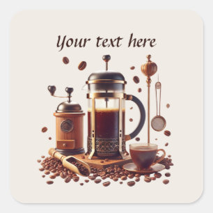 Sticker Carré Ajouter votre café texte