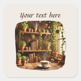 Sticker Carré Ajouter votre café texte