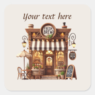 Sticker Carré Ajouter votre café texte