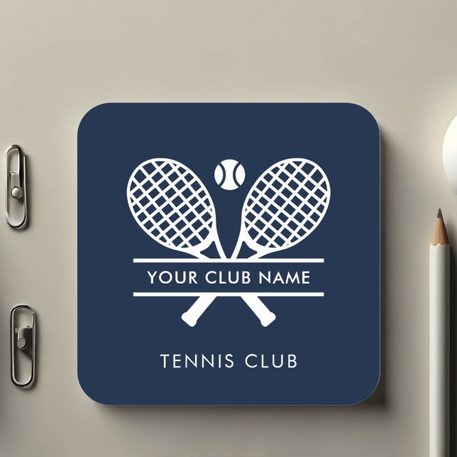 Sticker Carré Ajouter Votre Nom Club Tennis Icônes Marine Bleu (Your Tennis Club Name Rackets Motif Navy Blue Sticker)