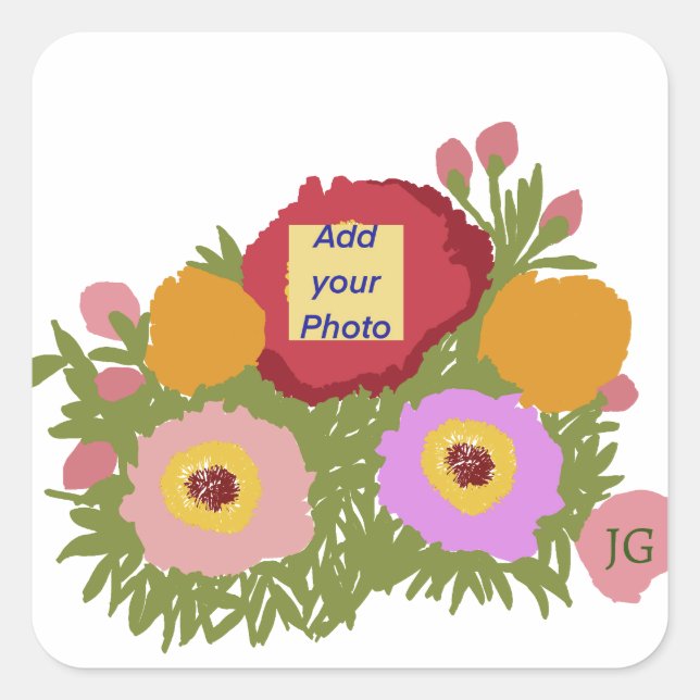 Sticker Carré Ajouter votre photo Floral Pattern avec Initial (Devant)
