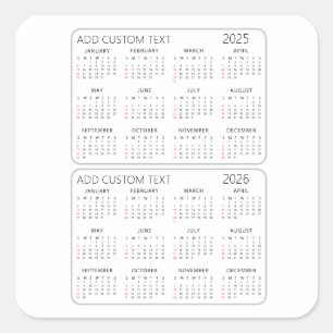 Sticker Carré ajouter votre propre texte personnalisé Calendrier