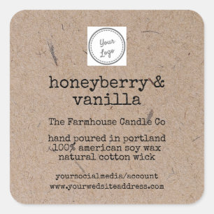 Sticker Carré Ajoutez votre logo Bougie Soy Arrière - plan Kraft
