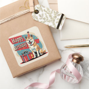 Sticker Carré Akita Chien coloré