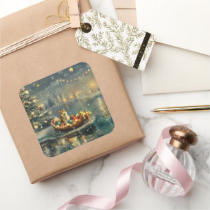 Sticker Carré Akita Christmas Festive Voyage