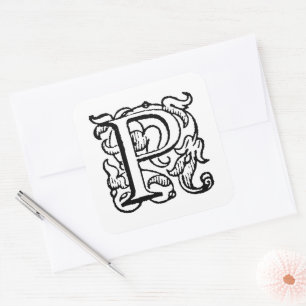 Sticker Carré Aladdin O'Brien Monogramme Lettre P sur fond blanc