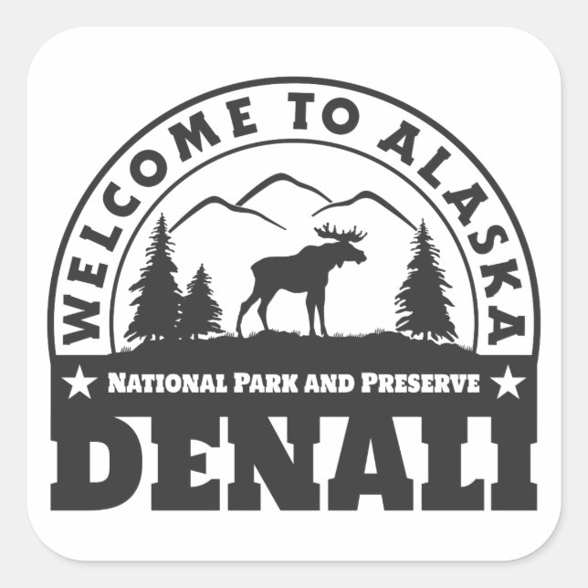 Sticker Carré Alaska. Parc national et réserve de Denali (Devant)