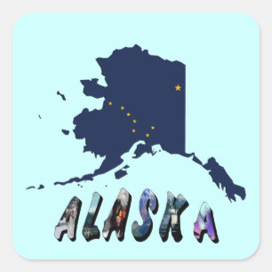 Sticker Carré Alaska State Flag Blue Map & Yellow Stars Travel
