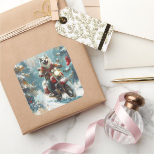 Sticker Carré Alaskan Malamute Dog équitation moto Noël