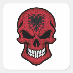 Sticker Carré Albanie Drapeau du crâne souriant