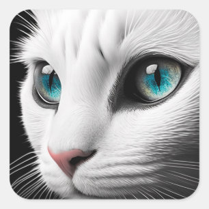 Sticker Carré Albino Blanc Chat Visage Joyaux yeux