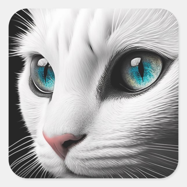 Sticker Carré Albino Blanc Chat Visage Joyaux yeux (Devant)