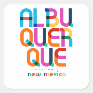 Sticker Carré Albuquerque Nouveau-Mexique Mid Century, Pop Art,