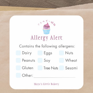 Sticker Carré Alerte aux allergies pour cupcakes scandinaves