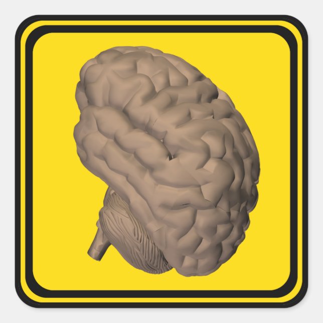 Sticker Carré Alerte : Cerveau devant ! (Devant)