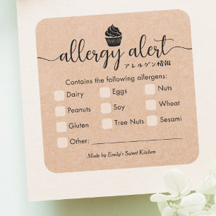 Sticker Carré Alerte d'allergie alimentaire Cupcake Kraft Minima