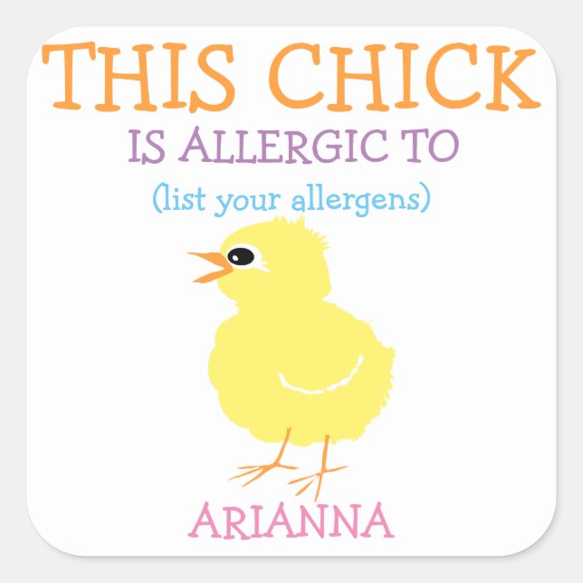 Sticker Carré Alerte d'allergie au poulet jaune de Pâques person (Devant)